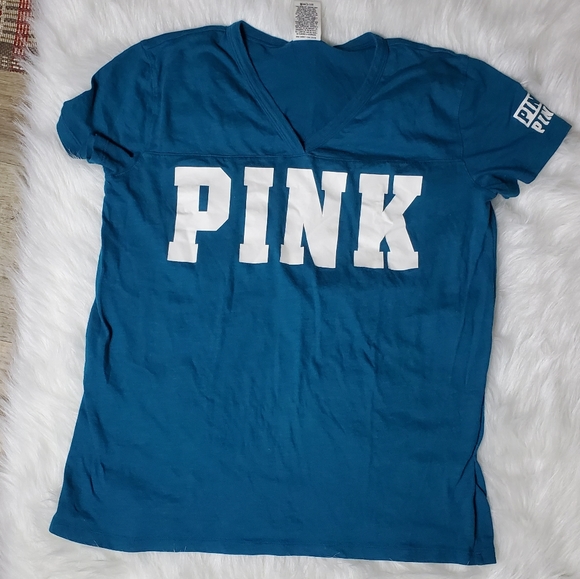 PINK Victoria's Secret Tops - PINK Victorias Secret Dark Teal Blue V Neck Tee